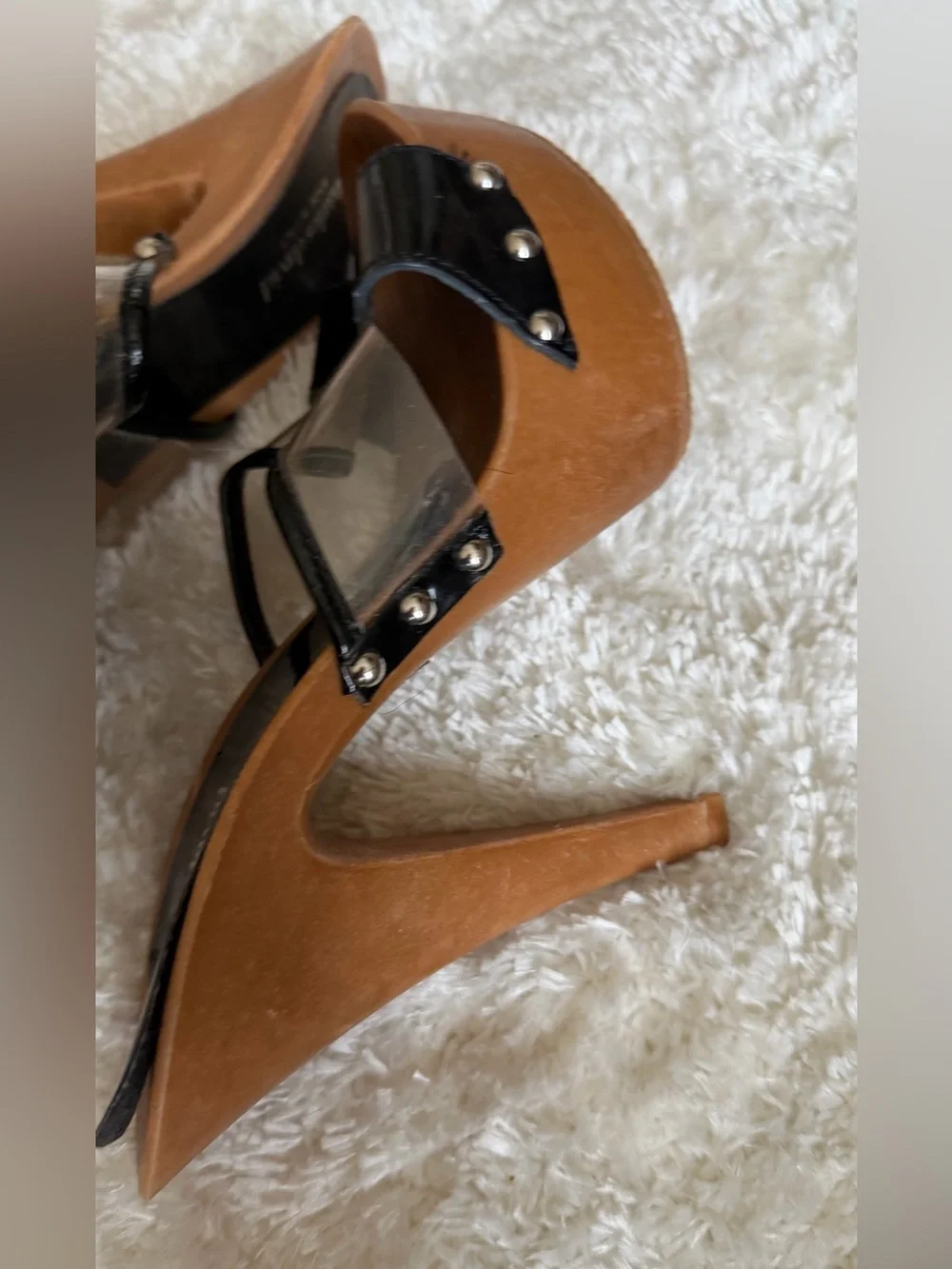 Charles David Brown Platform Heels with Black Patent & Clear Panels